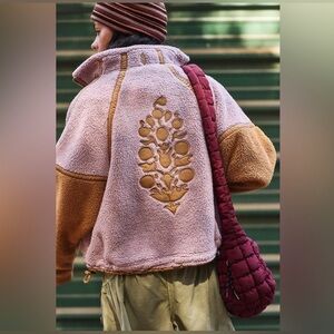 NWT FP Movement Free People Mountain High Logo Half Zip Sherpa Fleece Mauve Twig